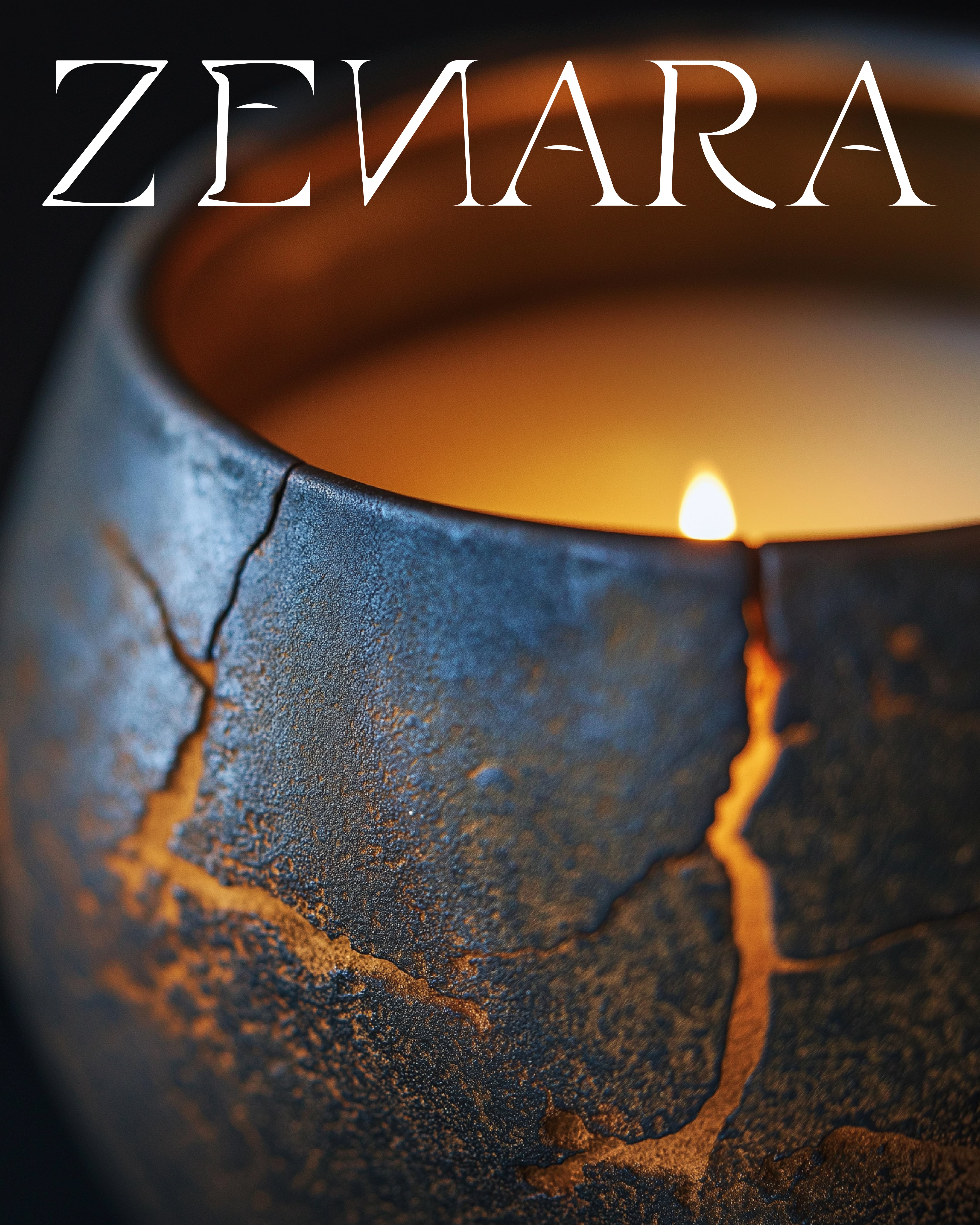 Zenara — vela artesanal em cerâmica com logo